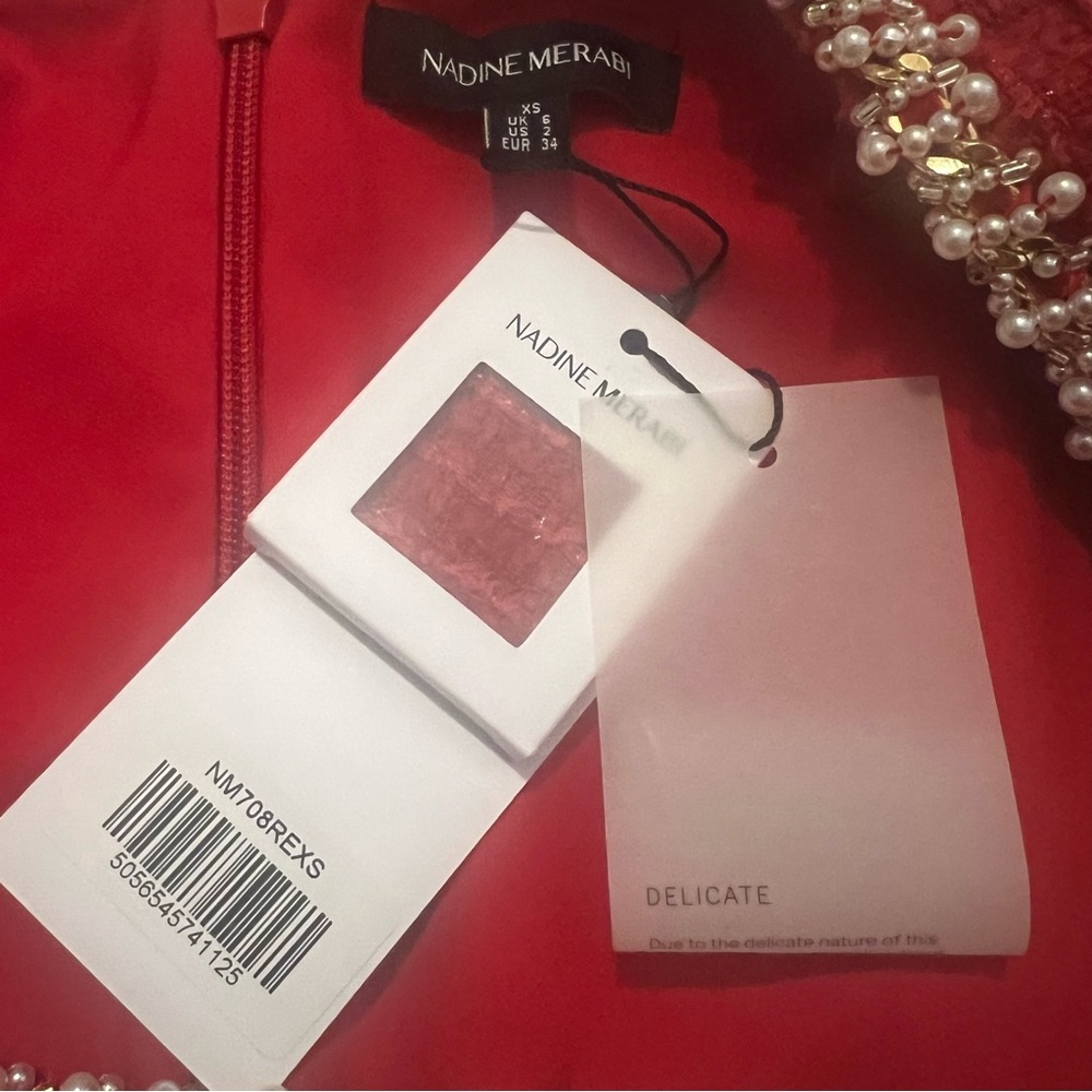 Nadine Merabi Natalie Red Dress in Tweed Fabric and Pearl Detail size XS NWT - Picture 5 of 6